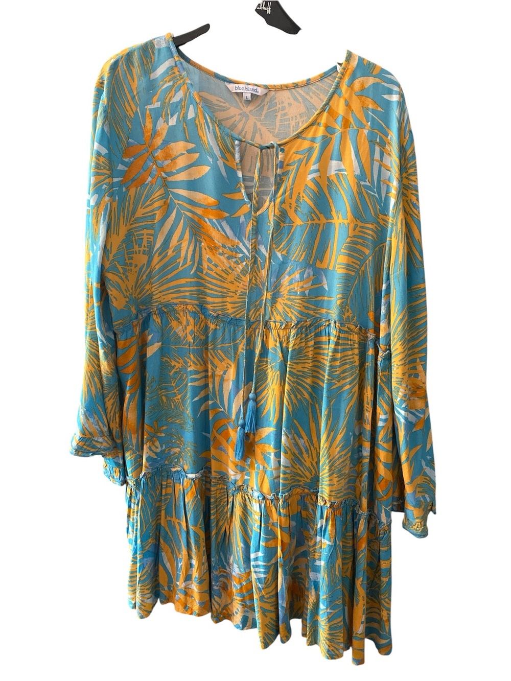 Blue Island Tropical Palm Print Sundress size Large NWOT